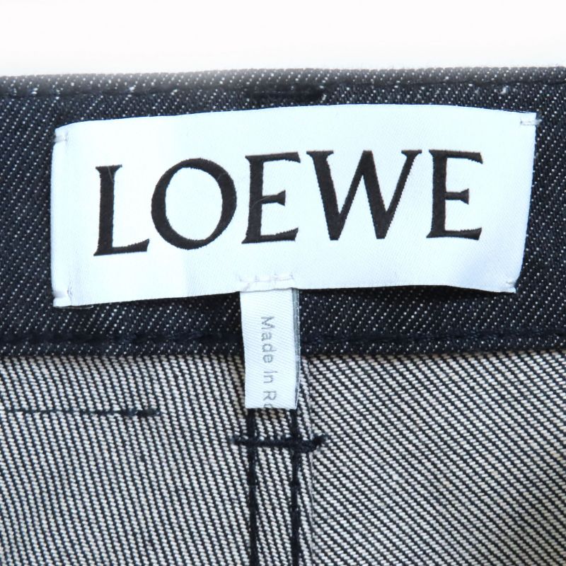 LOEWE S2292112ib 100% Cotton Fisherman Stonewashed Button Fly Leather Denim
