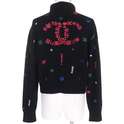 CHANEL 21N P70647 100% Cashmere Logo Plate Coco Mark High Neck Long Sleeve Knit