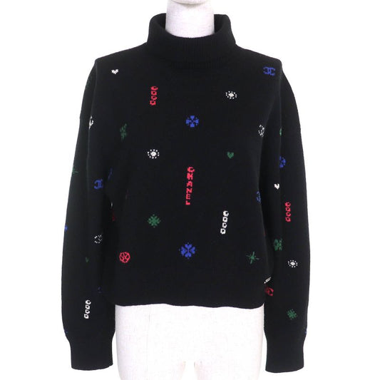 CHANEL 21N P70647 100% Cashmere Logo Plate Coco Mark High Neck Long Sleeve Knit