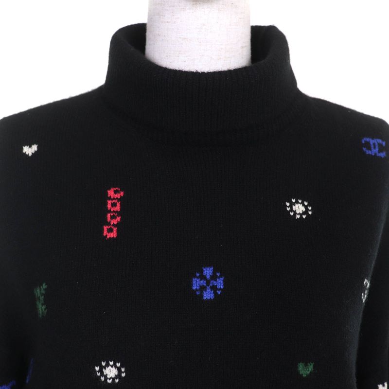 CHANEL 21N P70647 100% Cashmere Logo Plate Coco Mark High Neck Long Sleeve Knit