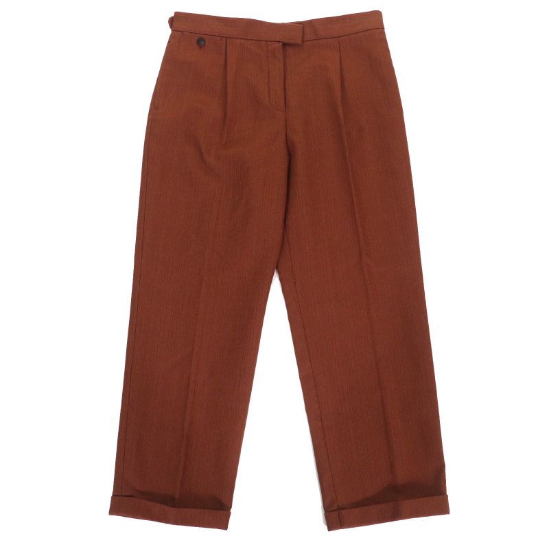 Hermes Cotton Serie Button Center Press Double Hem Pants Bottoms Brown 40 Made