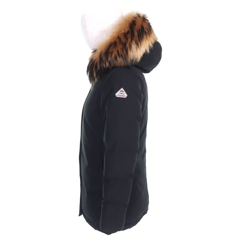 Pyrenex Bordeaux FUR Jacket Bordeaux Fur Logo Patch Hooded Down Jacket Black 36