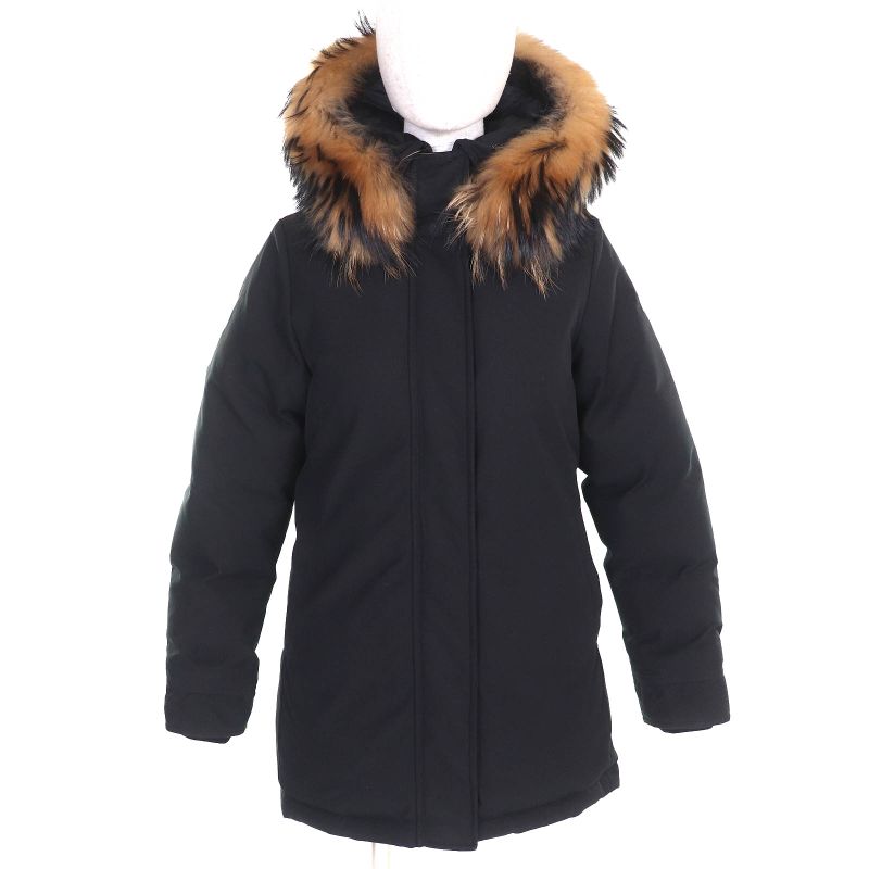 Pyrenex Bordeaux FUR Jacket Bordeaux Fur Logo Patch Hooded Down Jacket Black 36