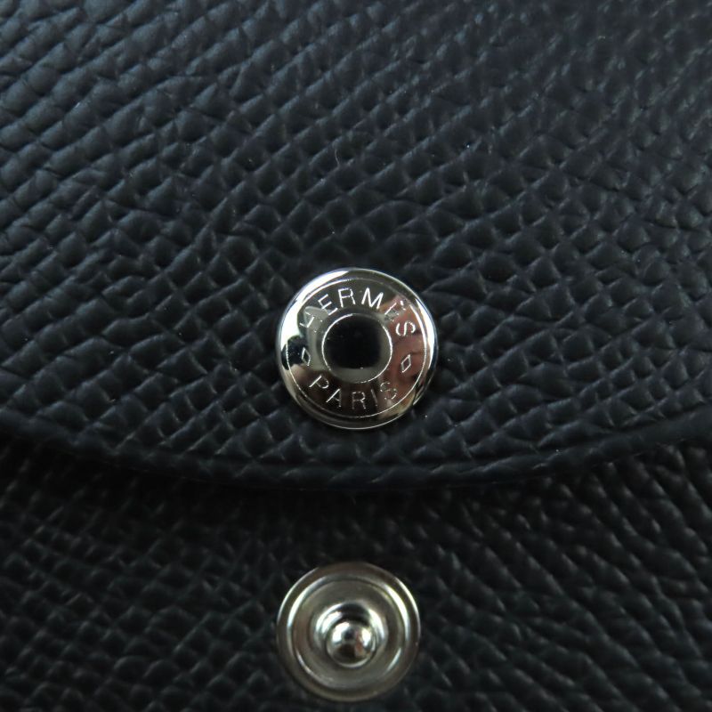 Hermes Calvi Duo Black Vaux Epson Coin Purse Coin Case Engraved W With Box Made