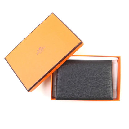 Hermes Calvi Duo Black Vaux Epson Coin Purse Coin Case Engraved W With Box Made