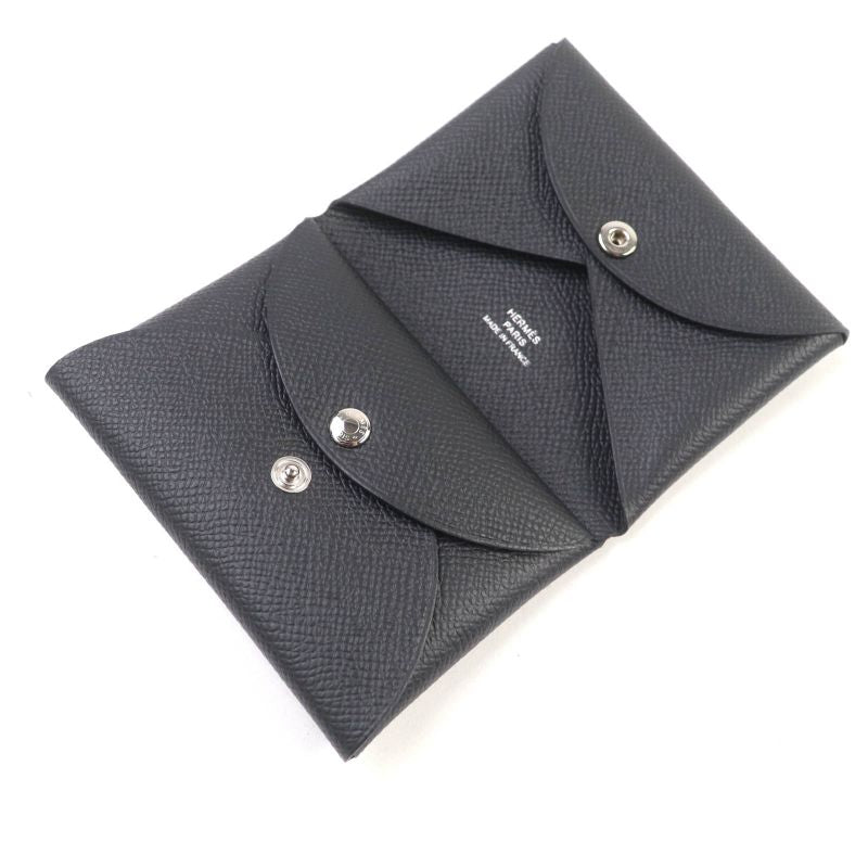 Hermes Calvi Duo Black Vaux Epson Coin Purse Coin Case Engraved W With Box Made