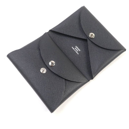 Hermes Calvi Duo Black Vaux Epson Coin Purse Coin Case Engraved W With Box Made