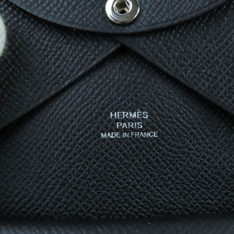 Hermes Calvi Duo Black Vaux Epson Coin Purse Coin Case Engraved W With Box Made