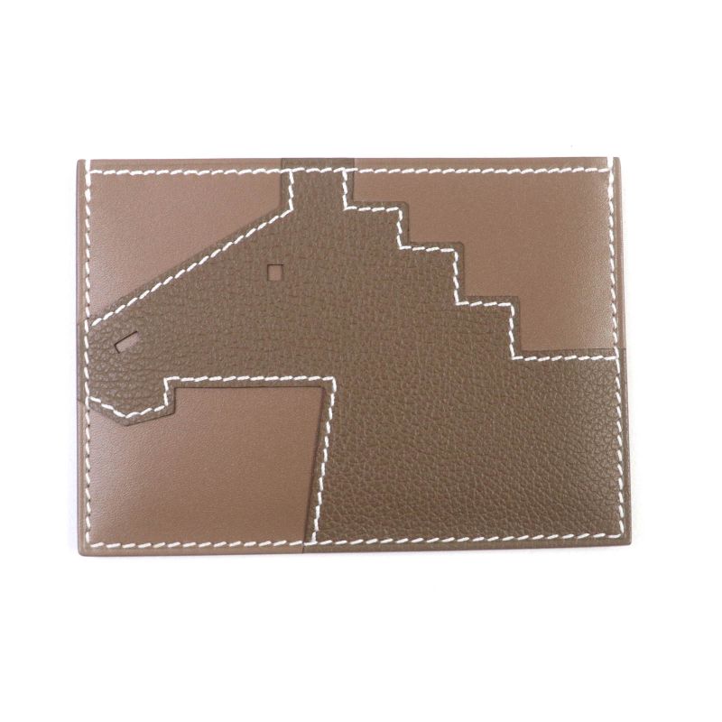 Hermes Cheval Pictet Etoupe Evercolor Etoupe Tadelakt Card Case With W Engraved