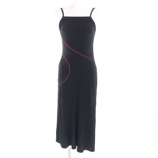 CHANEL Vintage 00T P15291 Logo Zip Long Length Cami Dress Black Pink 38 Made In