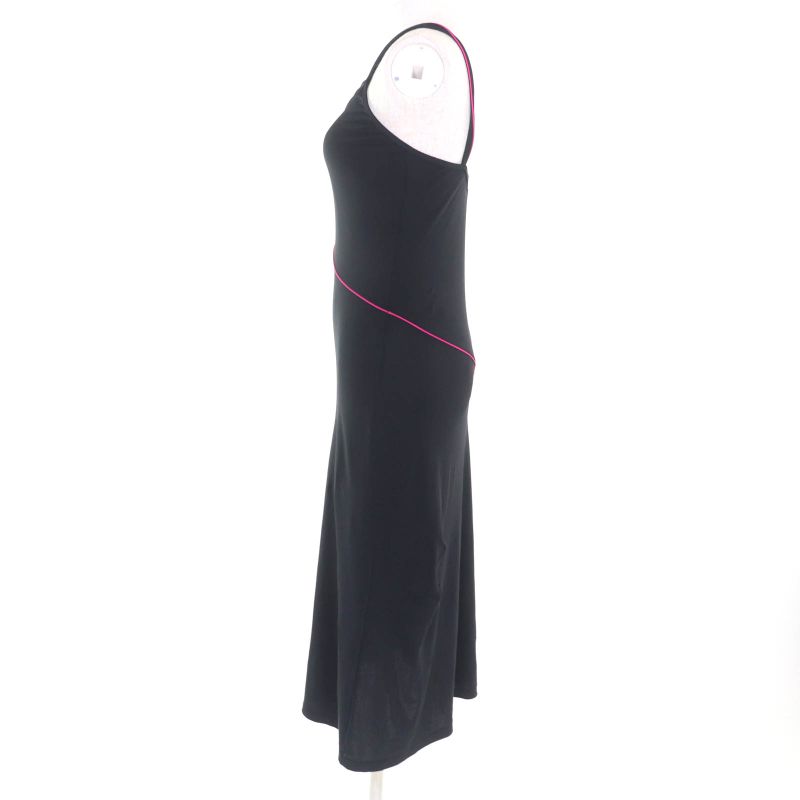 CHANEL Vintage 00T P15291 Logo Zip Long Length Cami Dress Black Pink 38 Made In