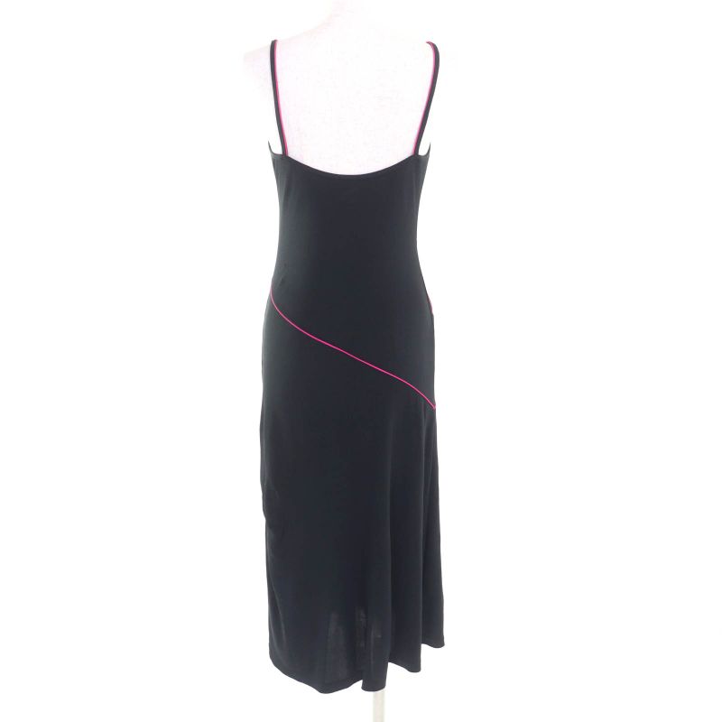 CHANEL Vintage 00T P15291 Logo Zip Long Length Cami Dress Black Pink 38 Made In