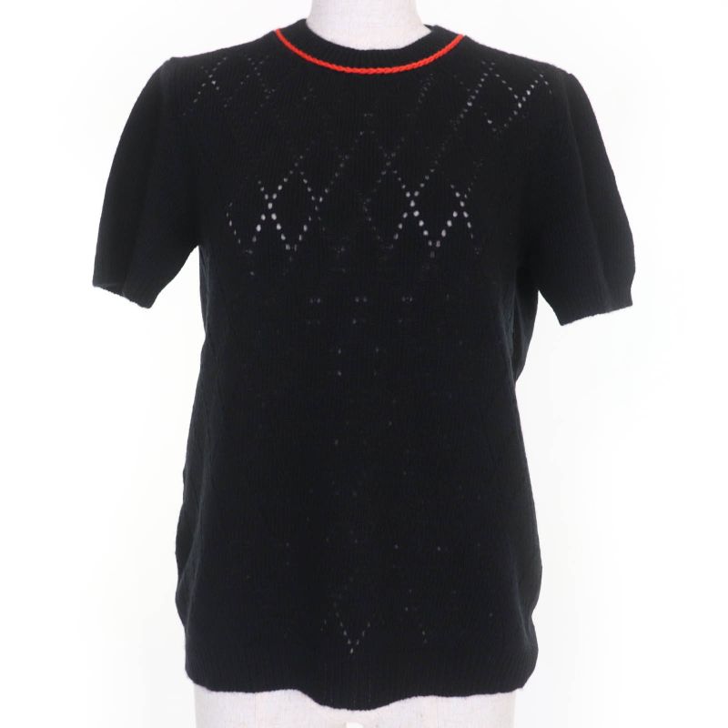 Prada P24v63 Wool Cashmere Short Sleeve Short Sleeve Knit Top Black 40 Made In