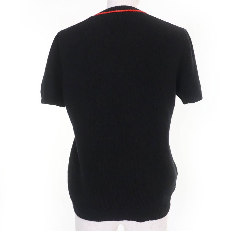 Prada P24v63 Wool Cashmere Short Sleeve Short Sleeve Knit Top Black 40 Made In