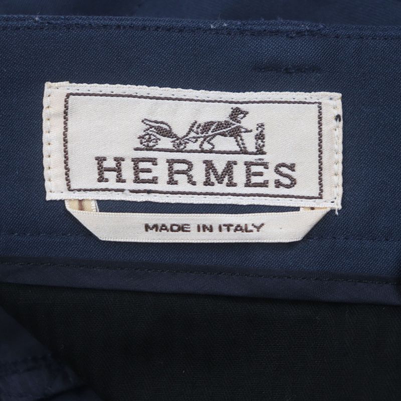 Hermes 74527000 63% Wool Leather Trimmed Quilted Cotton Filled Slacks Pants