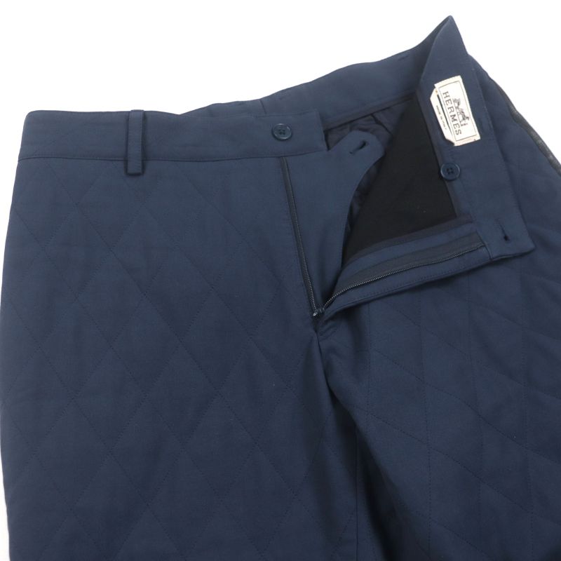 Hermes 74527000 63% Wool Leather Trimmed Quilted Cotton Filled Slacks Pants