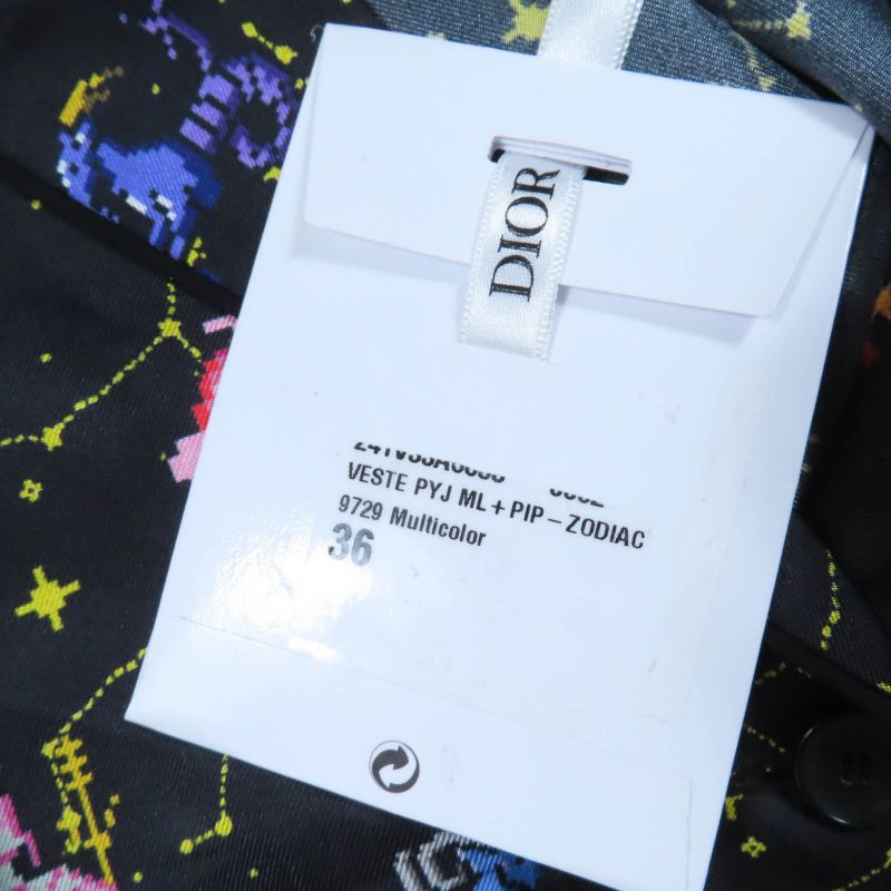 Christian DIOR 241v33a6633 100% Silk Sodiac Pixel Long Sleeve Shirt Black 40