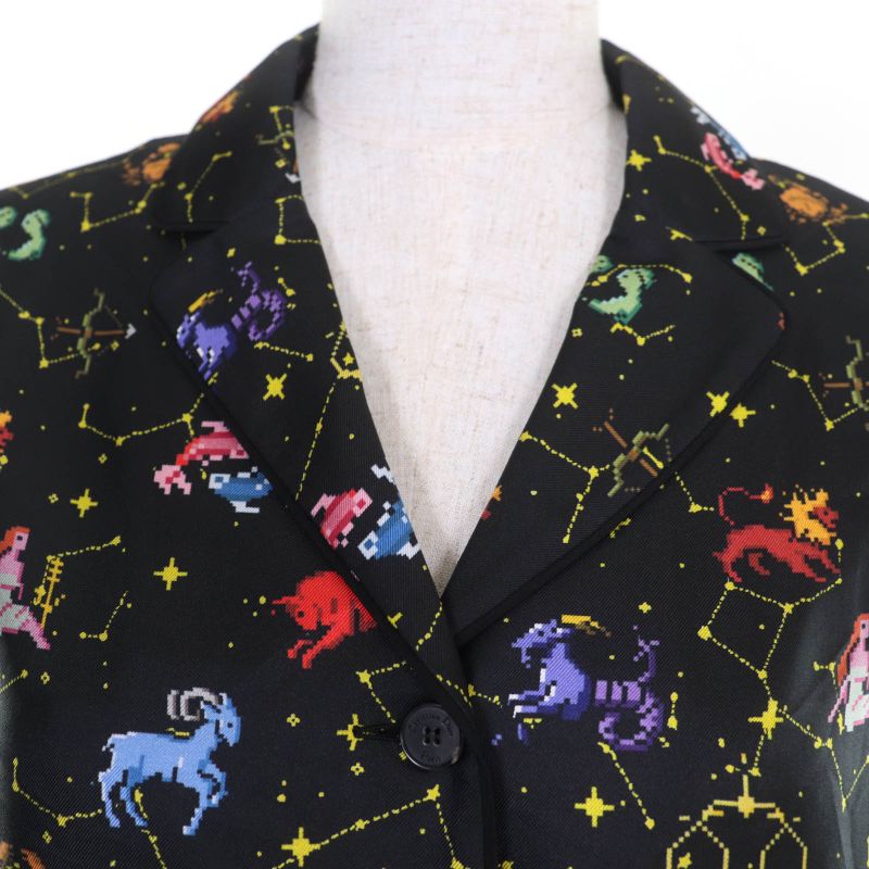 Christian DIOR 241v33a6633 100% Silk Sodiac Pixel Long Sleeve Shirt Black 40