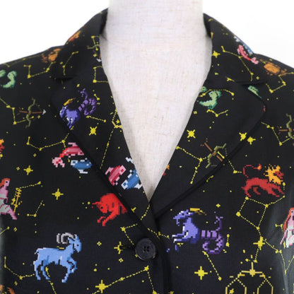 Christian DIOR 241v33a6633 100% Silk Sodiac Pixel Long Sleeve Shirt Black 40