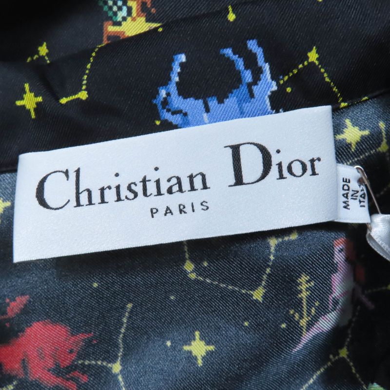 Christian DIOR 241v33a6633 100% Silk Sodiac Pixel Long Sleeve Shirt Black 40