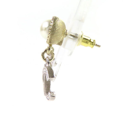 CHANEL B24K Coco Mark Pearl Rhinestone Earrings For Both Ears Silver Made In