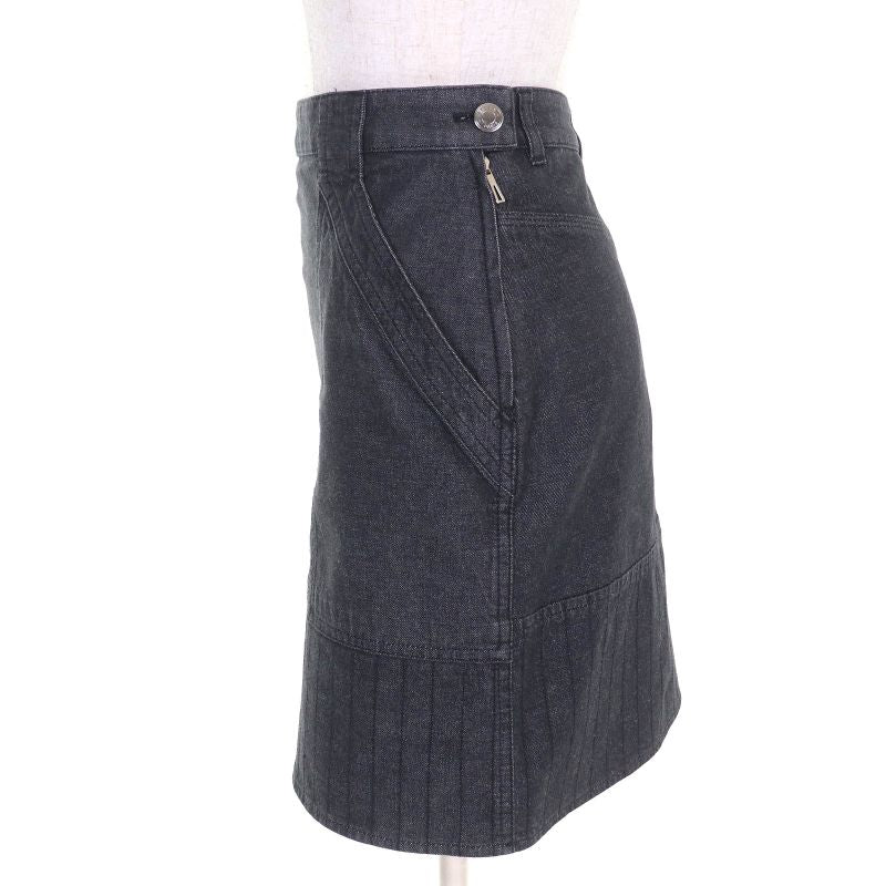 Hermes 22SS 2e0350dq Cotton Serie Button Logo Leather Patch Denim Miniskirt