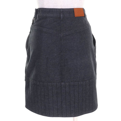 Hermes 22SS 2e0350dq Cotton Serie Button Logo Leather Patch Denim Miniskirt