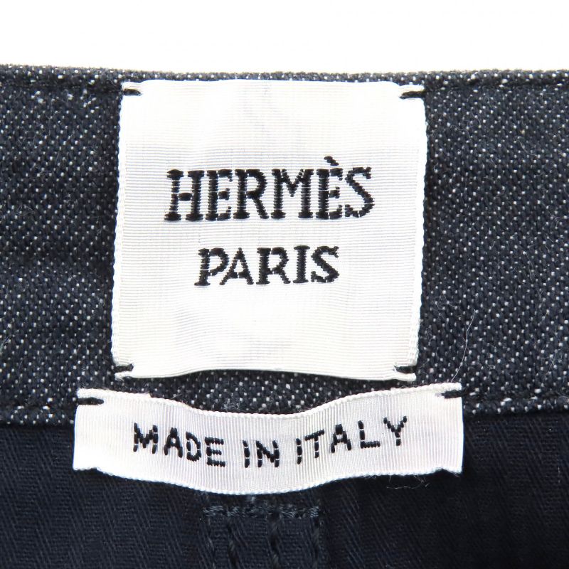 Hermes 22SS 2e0350dq Cotton Serie Button Logo Leather Patch Denim Miniskirt