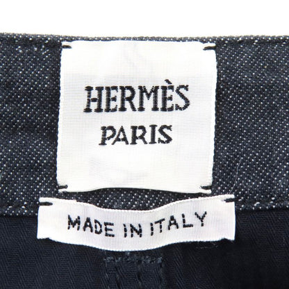 Hermes 22SS 2e0350dq Cotton Serie Button Logo Leather Patch Denim Miniskirt