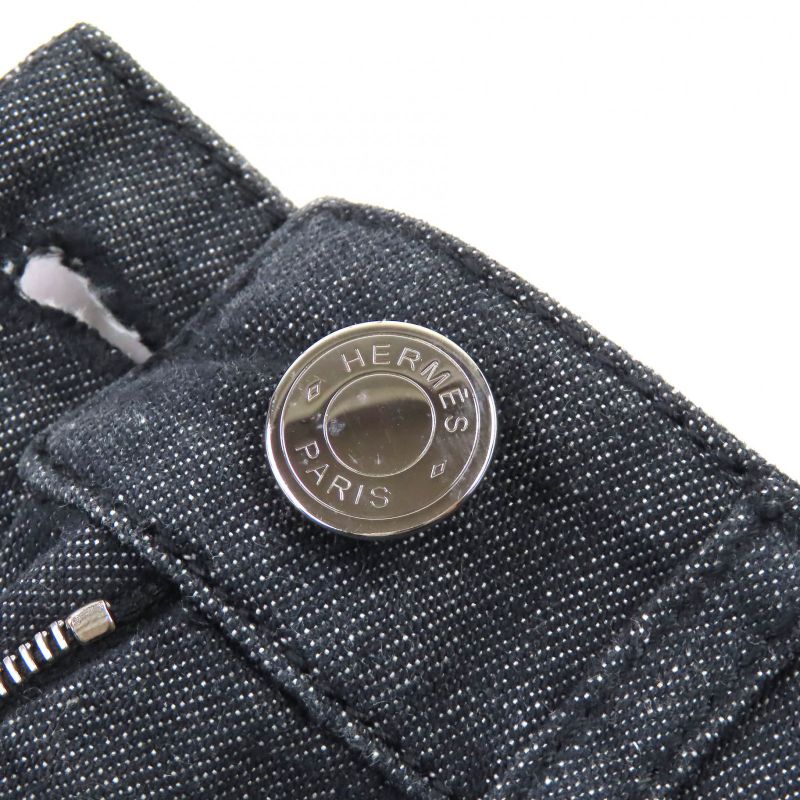 Hermes 22SS 2e0350dq Cotton Serie Button Logo Leather Patch Denim Miniskirt