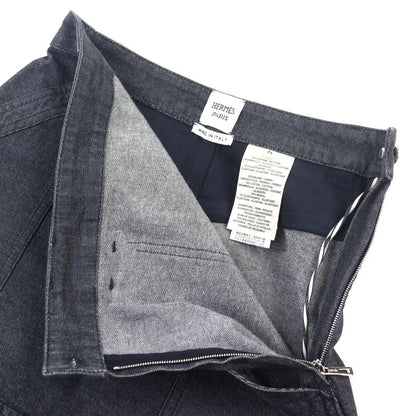 Hermes 22SS 2e0350dq Cotton Serie Button Logo Leather Patch Denim Miniskirt