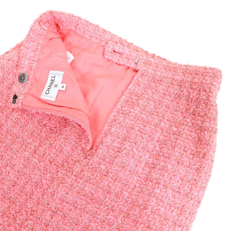 CHANEL P63188 Coco Mark One Point Tight Skirt Tweed Skirt Pink Gold 36 Made In