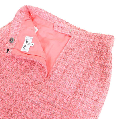 CHANEL P63188 Coco Mark One Point Tight Skirt Tweed Skirt Pink Gold 36 Made In