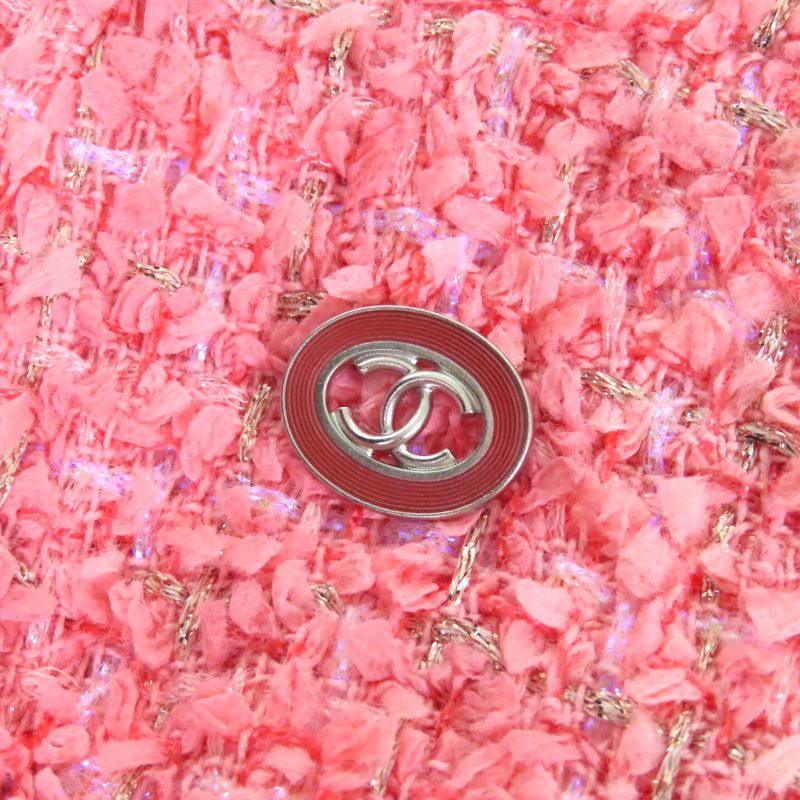 CHANEL P63188 Coco Mark One Point Tight Skirt Tweed Skirt Pink Gold 36 Made In