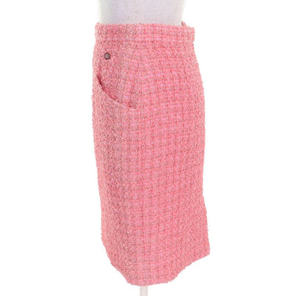 CHANEL P63188 Coco Mark One Point Tight Skirt Tweed Skirt Pink Gold 36 Made In