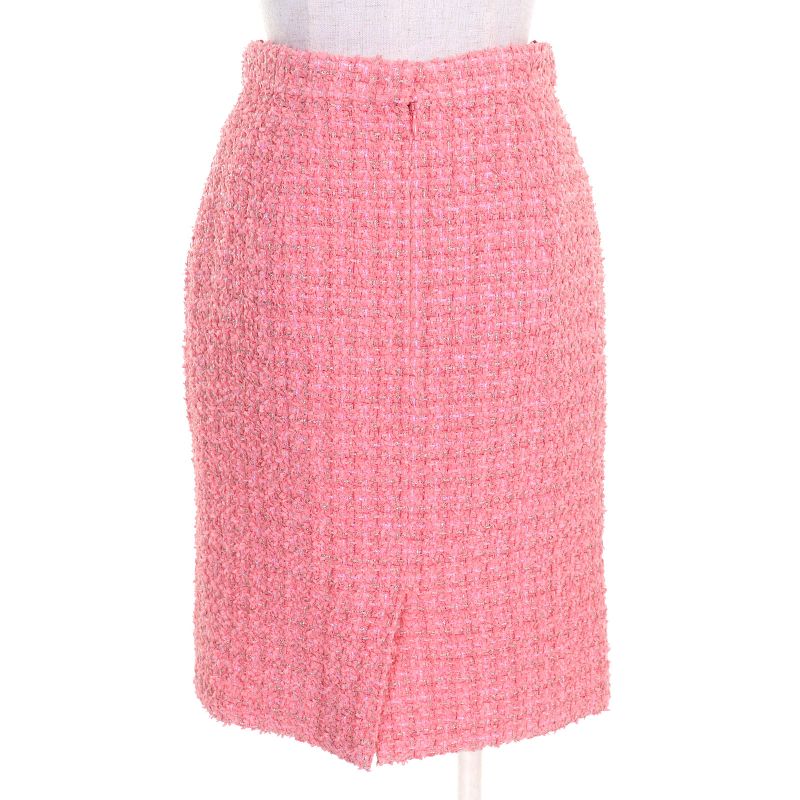 CHANEL P63188 Coco Mark One Point Tight Skirt Tweed Skirt Pink Gold 36 Made In