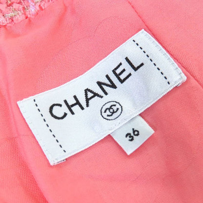 CHANEL P63188 Coco Mark One Point Tight Skirt Tweed Skirt Pink Gold 36 Made In