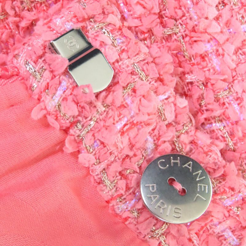 CHANEL P63188 Coco Mark One Point Tight Skirt Tweed Skirt Pink Gold 36 Made In