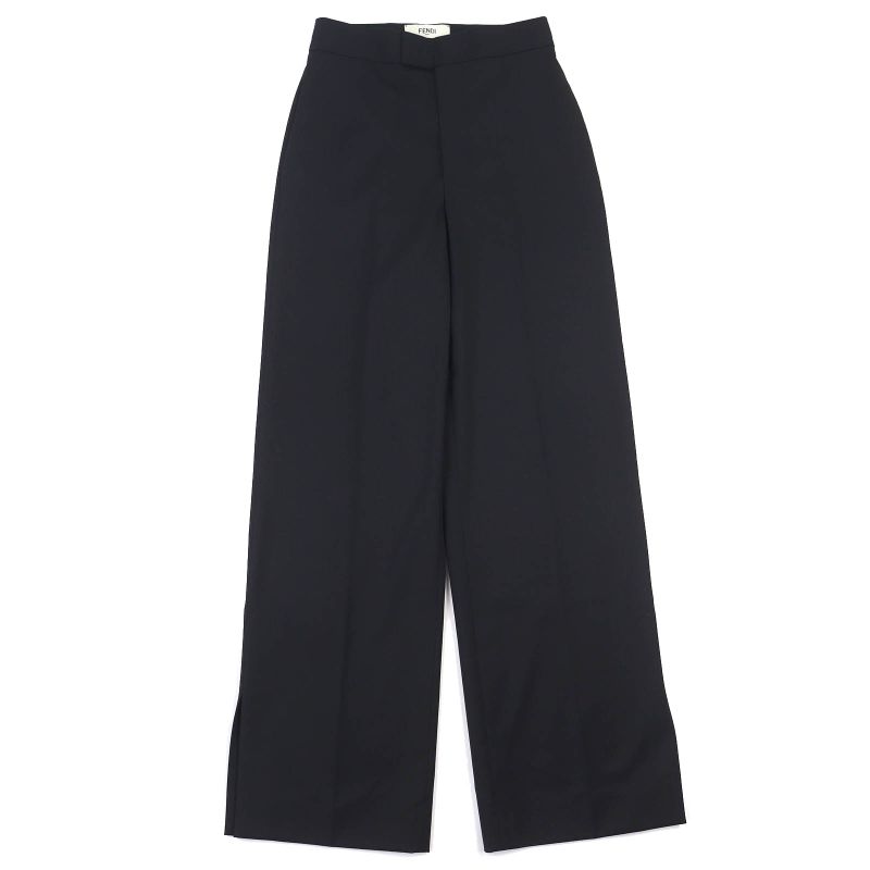Fendi 2022 Fr6338 Wool Blend Slit Hem Pants Slacks Black 38 Made In Italy