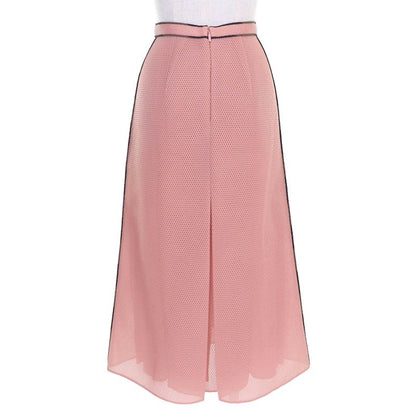 Fendi Fq7118 Mesh Design Long Skirt Tucked Flared Skirt Below Knee Length Pink