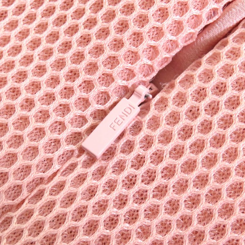 Fendi Fq7118 Mesh Design Long Skirt Tucked Flared Skirt Below Knee Length Pink