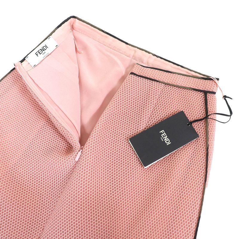 Fendi Fq7118 Mesh Design Long Skirt Tucked Flared Skirt Below Knee Length Pink