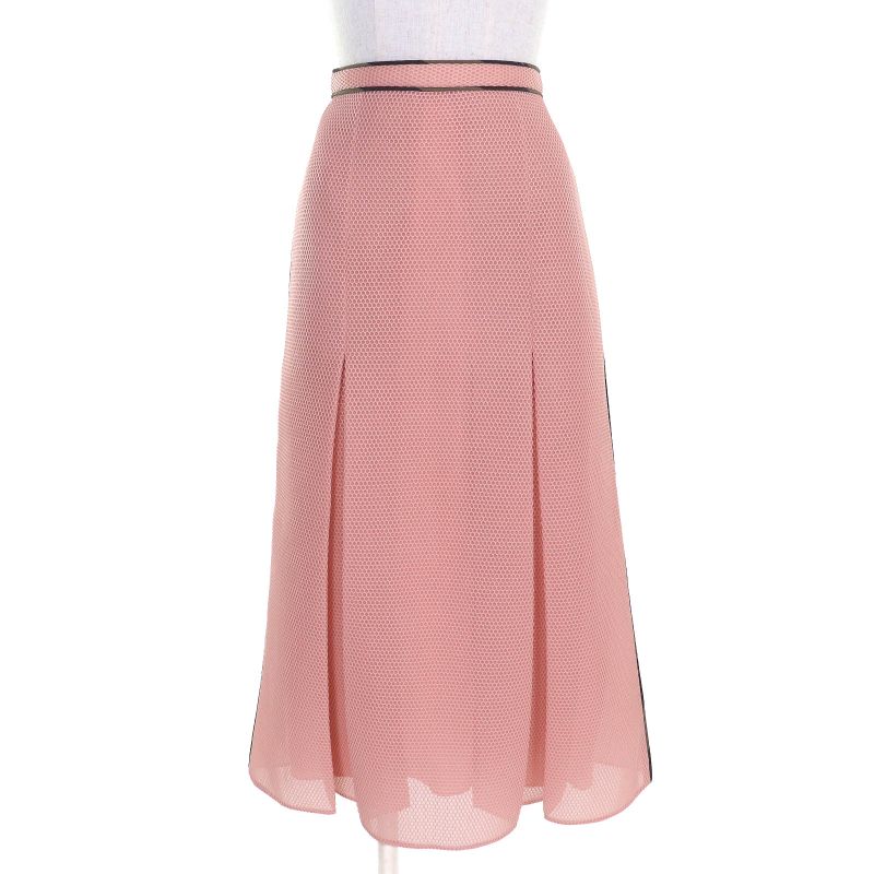 Fendi Fq7118 Mesh Design Long Skirt Tucked Flared Skirt Below Knee Length Pink