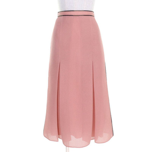 Fendi Fq7118 Mesh Design Long Skirt Tucked Flared Skirt Below Knee Length Pink