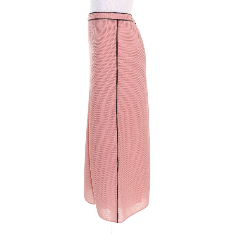 Fendi Fq7118 Mesh Design Long Skirt Tucked Flared Skirt Below Knee Length Pink