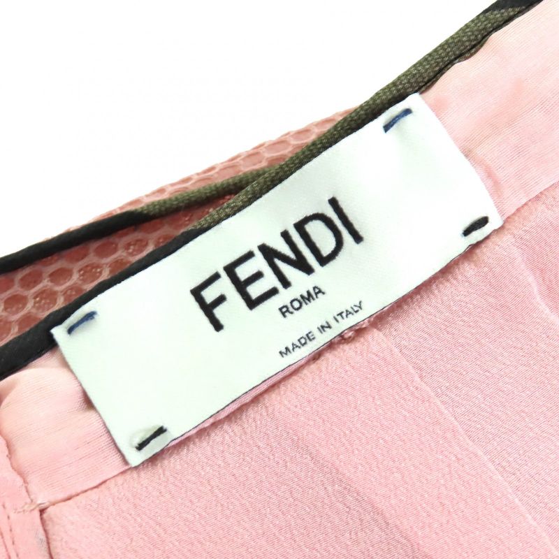Fendi Fq7118 Mesh Design Long Skirt Tucked Flared Skirt Below Knee Length Pink