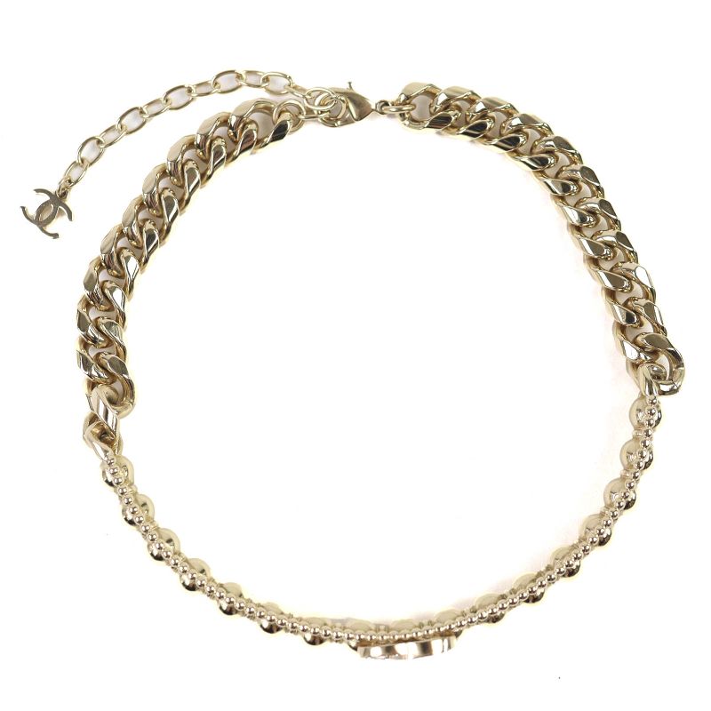 CHANEL Ab7791 L22C Coco Mark Rhinestone Strass Choker Necklace Gold With Box