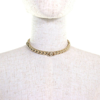 CHANEL Ab7791 L22C Coco Mark Rhinestone Strass Choker Necklace Gold With Box