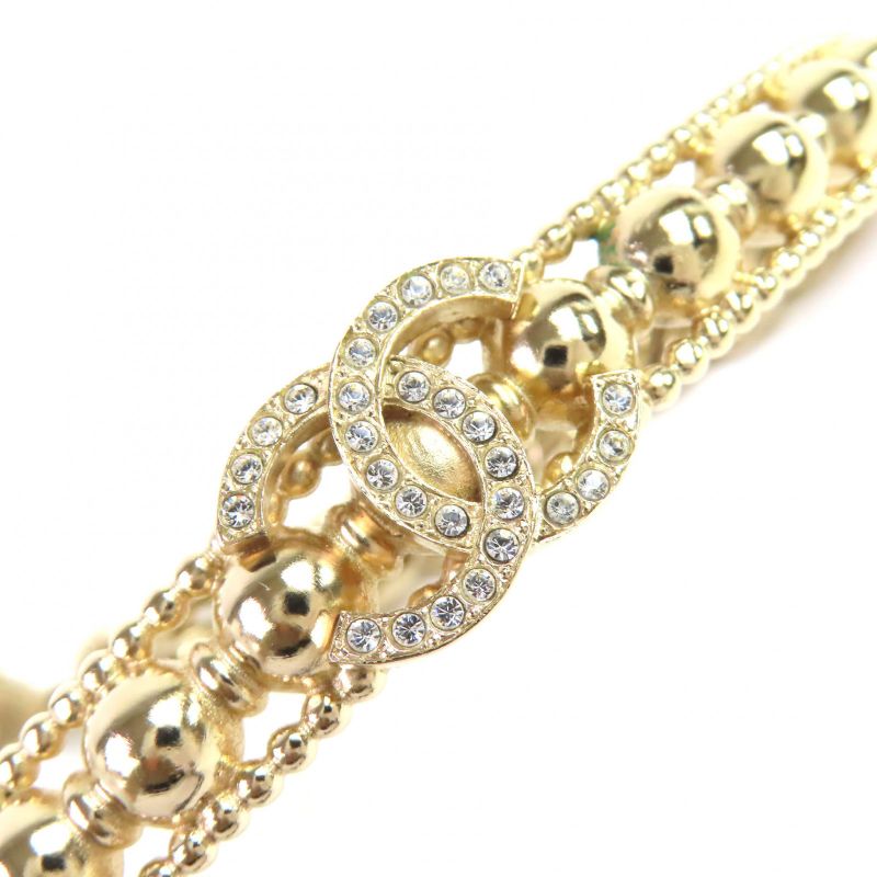 CHANEL Ab7791 L22C Coco Mark Rhinestone Strass Choker Necklace Gold With Box