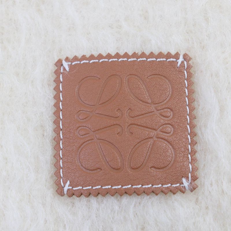 LOEWE Mohair Wool Anagram Leather Large Shawl Scarf With Patch Fringe Ivory